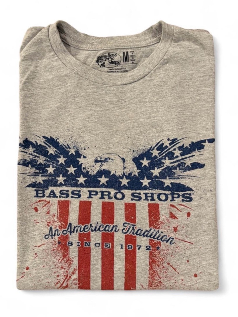 Bass Pro Shops Men’s Sz. M Gray Graphic Tee - American Eagle Print